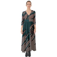 Abstract Diagonal Striped Lines Pattern Button Up Boho Maxi Dress
