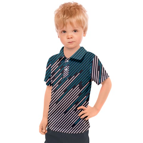 Abstract Diagonal Striped Lines Pattern Kids  Polo T-shirt by pakminggu