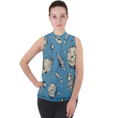 Space Objects Nursery Pattern Mock Neck Chiffon Sleeveless Top by pakminggu