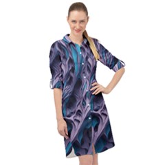 Abstract Trims Long Sleeve Mini Shirt Dress