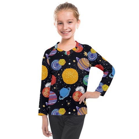 Circle Illustration Space Art Cute Pattern Kids  Long Mesh T-shirt by pakminggu