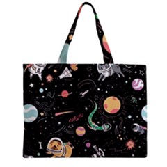 Cat And Dog Space Pattern Zipper Mini Tote Bag by pakminggu