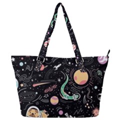 Cat And Dog Space Pattern Full Print Shoulder Bag by pakminggu