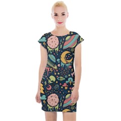 Alien Ocket Space Aesthetic Pattern Cap Sleeve Bodycon Dress by pakminggu