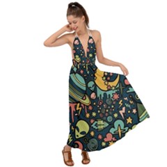 Alien Ocket Space Aesthetic Pattern Backless Maxi Beach Dress by pakminggu