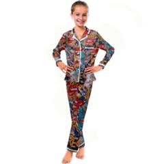 Comic Cartoon Pattern Kids  Satin Long Sleeve Pajamas Set by pakminggu