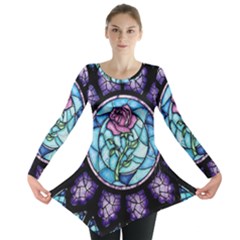 Cathedral Rosette Stained Glass Beauty And The Beast Long Sleeve Tunic  by Cowasu