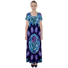 Cathedral Rosette Stained Glass Beauty And The Beast High Waist Short Sleeve Maxi Dress by Cowasu