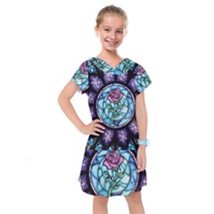 Cathedral Rosette Stained Glass Beauty And The Beast Kids  Drop Waist Dress by Cowasu