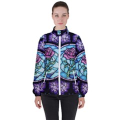 Cathedral Rosette Stained Glass Beauty And The Beast Women s High Neck Windbreaker by Cowasu