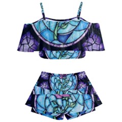 Cathedral Rosette Stained Glass Beauty And The Beast Kids  Off Shoulder Skirt Bikini by Cowasu