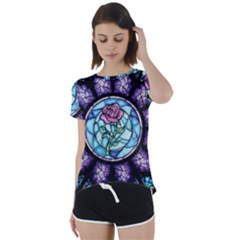 Cathedral Rosette Stained Glass Beauty And The Beast Short Sleeve Open Back T-shirt by Cowasu
