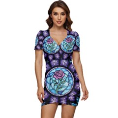 Cathedral Rosette Stained Glass Beauty And The Beast Low Cut Cap Sleeve Mini Dress by Cowasu