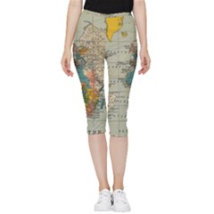 Vintage World Map Inside Out Lightweight Velour Capri Leggings 