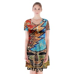 Grateful Dead Rock Band Short Sleeve V-neck Flare Dress by Cowasu