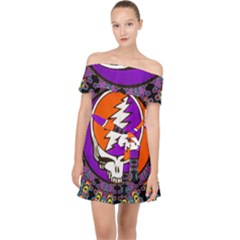 Gratefuldead Grateful Dead Pattern Off Shoulder Chiffon Dress by Cowasu