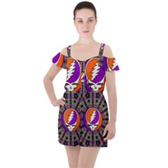 Gratefuldead Grateful Dead Pattern Ruffle Cut Out Chiffon Playsuit by Cowasu