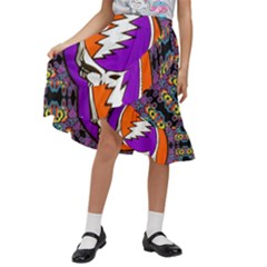 Gratefuldead Grateful Dead Pattern Kids  Ruffle Flared Wrap Midi Skirt by Cowasu