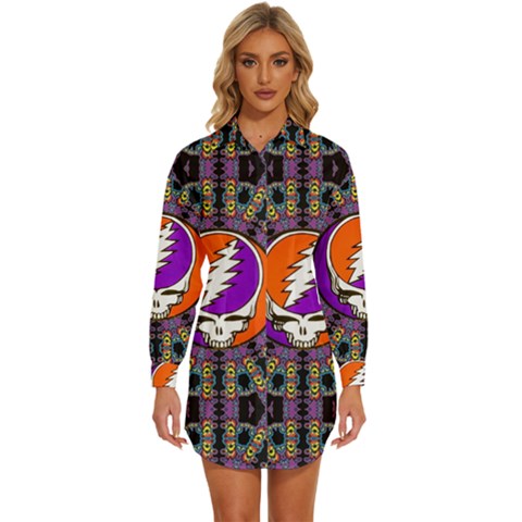 Gratefuldead Grateful Dead Pattern Womens Long Sleeve Shirt Dress by Cowasu