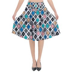 Diamond Shapes Pattern Flared Midi Skirt