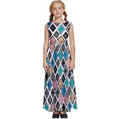 Diamond Shapes Pattern Kids  Satin Sleeveless Maxi Dress by Cowasu