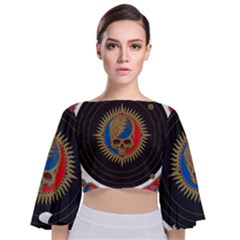 The Grateful Dead Tie Back Butterfly Sleeve Chiffon Top by Cowasu