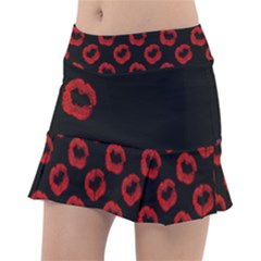 Red Glitter Kiss Classic Tennis Skirt by idjy