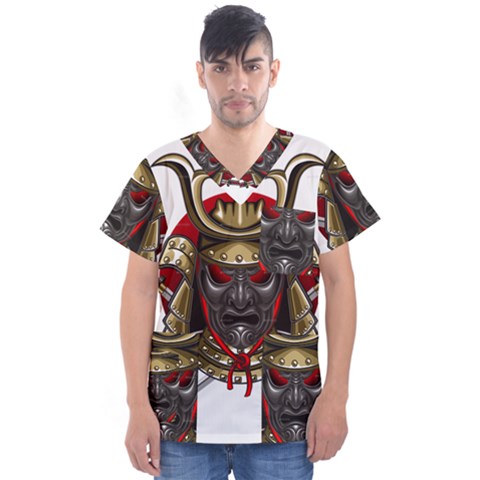 Samurai Katana Warrior Men s V-neck Scrub Top by Cowasu