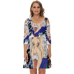 Albert Einstein Physicist Shoulder Cut Out Zip Up Dress by Cowasu