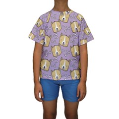 Corgi Pattern Kids  Short Sleeve Swimwear