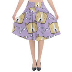 Corgi Pattern Flared Midi Skirt