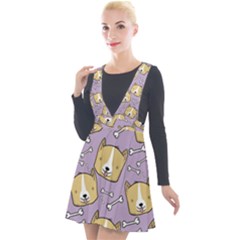 Corgi Pattern Plunge Pinafore Velour Dress by Cowasu