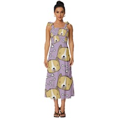 Corgi Pattern Tie-strap Tiered Midi Chiffon Dress by Cowasu