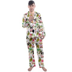 Corgis Hula Pattern Men s Long Sleeve Satin Pajamas Set
