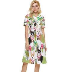 Corgis Hula Pattern Button Top Knee Length Dress by Cowasu