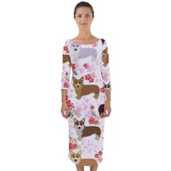 Corgis Corgi Pattern Quarter Sleeve Midi Bodycon Dress by Cowasu