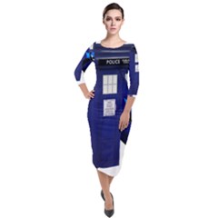 Tardis-doctor-who Quarter Sleeve Midi Velour Bodycon Dress