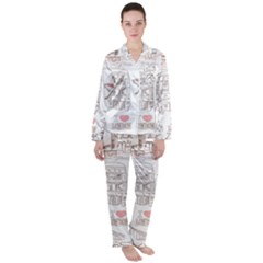 London-paris-drawing-vector-london-comics Women s Long Sleeve Satin Pajamas Set	