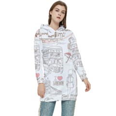 London-paris-drawing-vector-london-comics Women s Long Oversized Pullover Hoodie