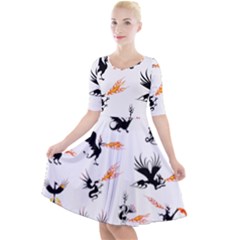 Dragon-phoenix-fire-bird-ancient Quarter Sleeve A-line Dress