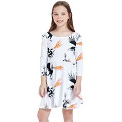 Dragon-phoenix-fire-bird-ancient Kids  Quarter Sleeve Skater Dress by Cowasu