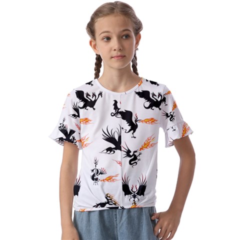 Dragon-phoenix-fire-bird-ancient Kids  Cuff Sleeve Scrunch Bottom T-shirt by Cowasu