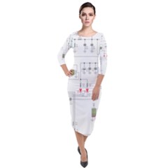 Circuits-electronics-atmel Quarter Sleeve Midi Velour Bodycon Dress