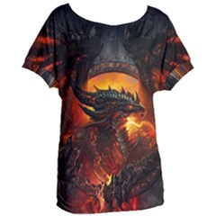 Dragon Fire Fantasy Art Women s Oversized T-shirt by Cowasu