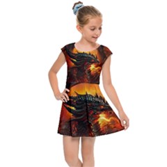 Dragon Fire Fantasy Art Kids  Cap Sleeve Dress