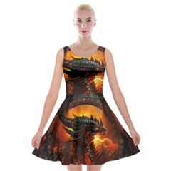 Dragon Fire Fantasy Art Velvet Skater Dress by Cowasu
