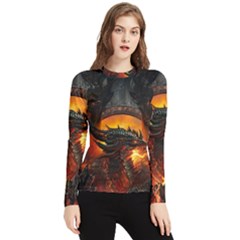 Dragon Fire Fantasy Art Women s Long Sleeve Rash Guard