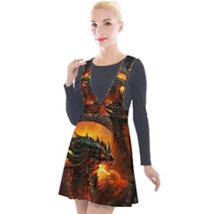 Dragon Fire Fantasy Art Plunge Pinafore Velour Dress by Cowasu