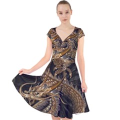 Fantasy Dragon Pentagram Cap Sleeve Front Wrap Midi Dress by Cowasu