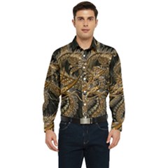 Fantasy Dragon Pentagram Men s Long Sleeve Pocket Shirt  by Cowasu